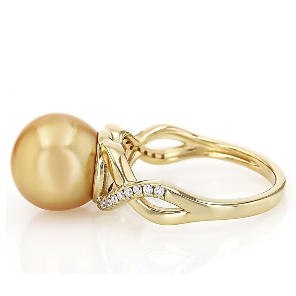 NIB - JTV Golden South Sea Pearl & Moissanite Ring 18k Gold over Silver – Sz 8 - Picture 3 of 11